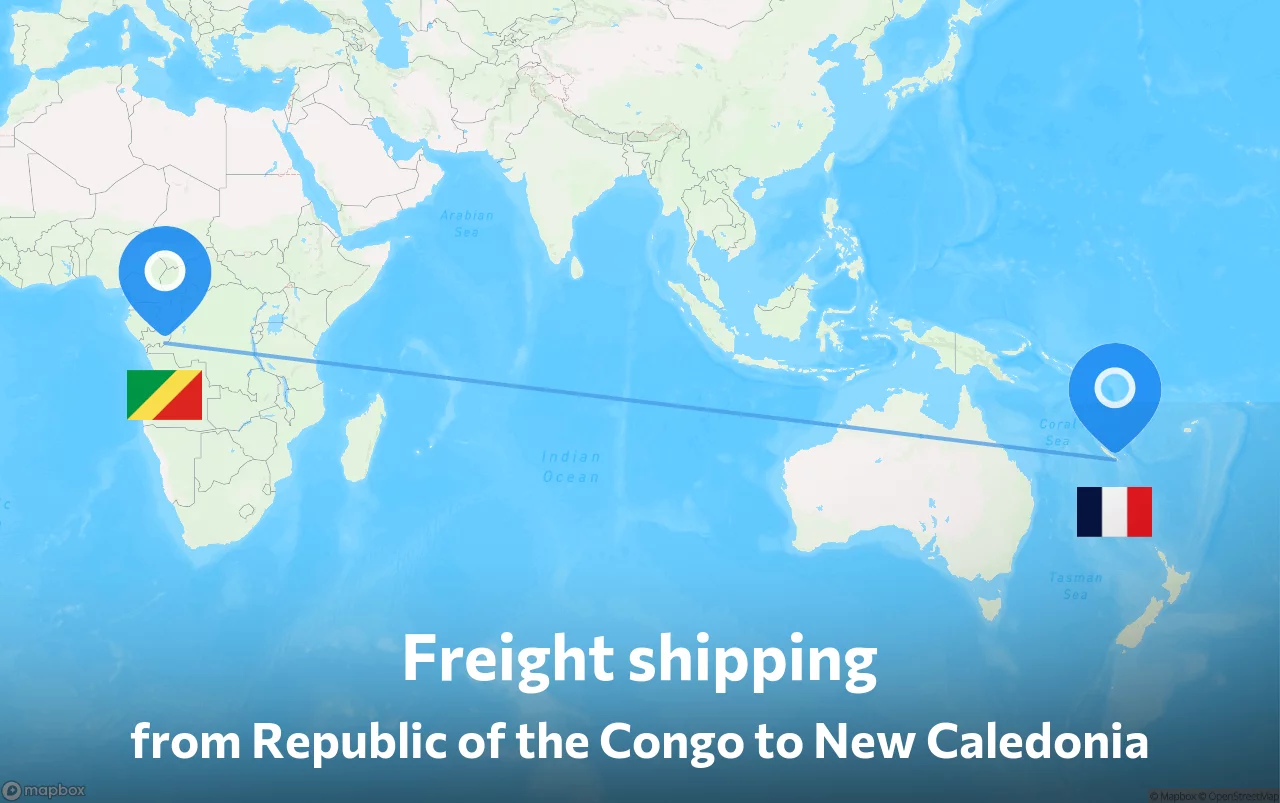 Shipping route from Republic of the Congo to New Caledonia
