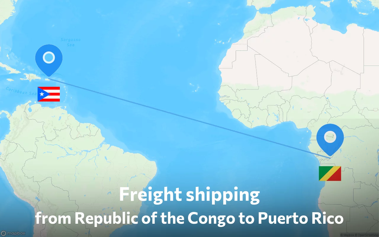 Shipping route from Republic of the Congo to Puerto Rico