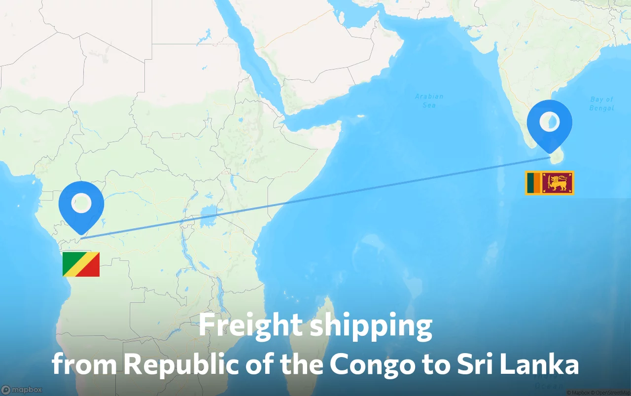 Shipping route from Republic of the Congo to Sri Lanka