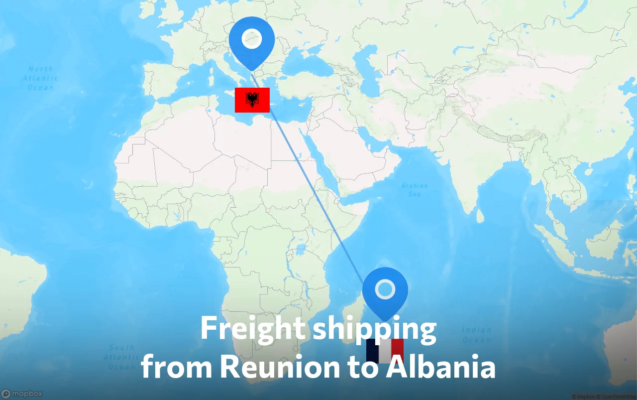 Shipping route from Reunion to Albania