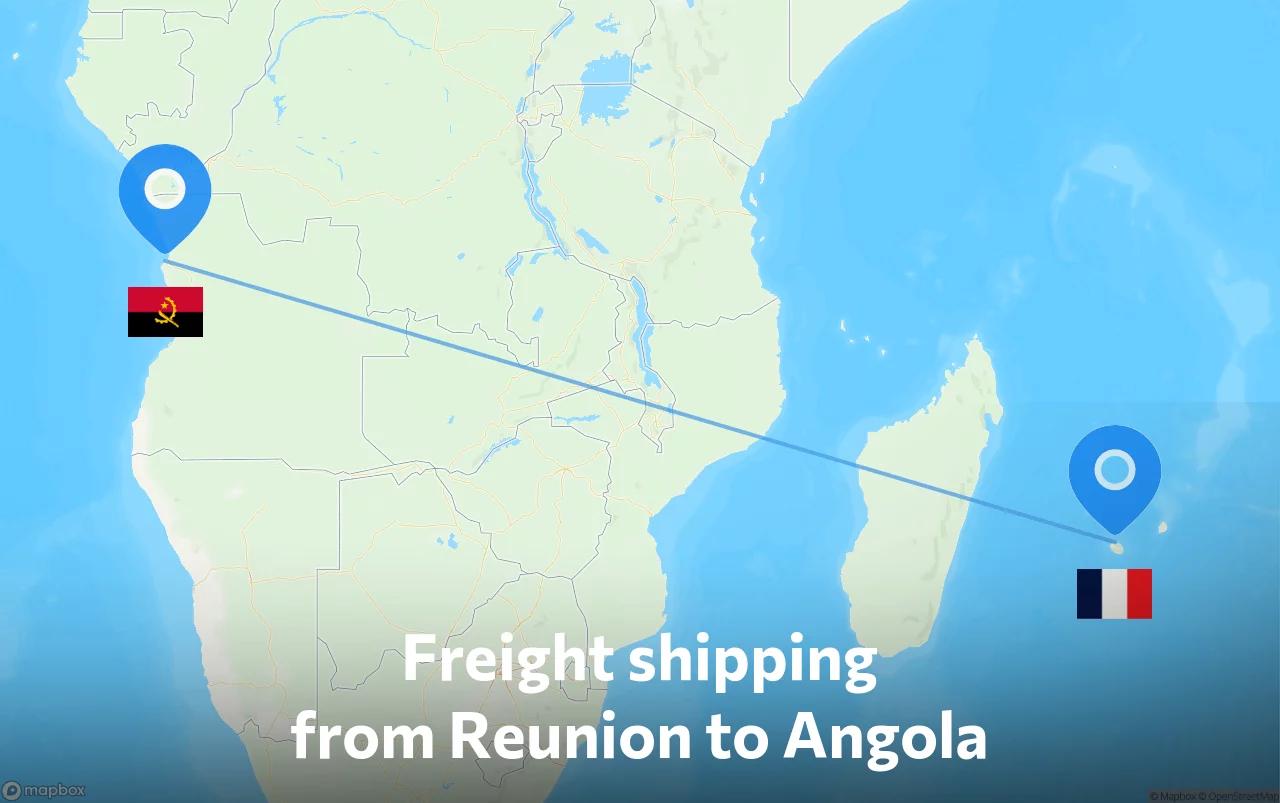 Shipping route from Reunion to Angola