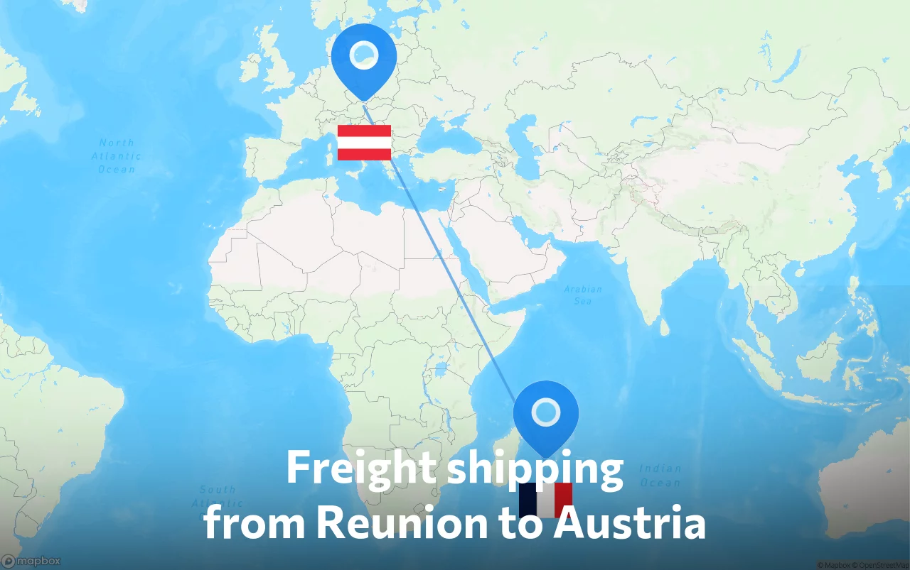 Shipping route from Reunion to Austria