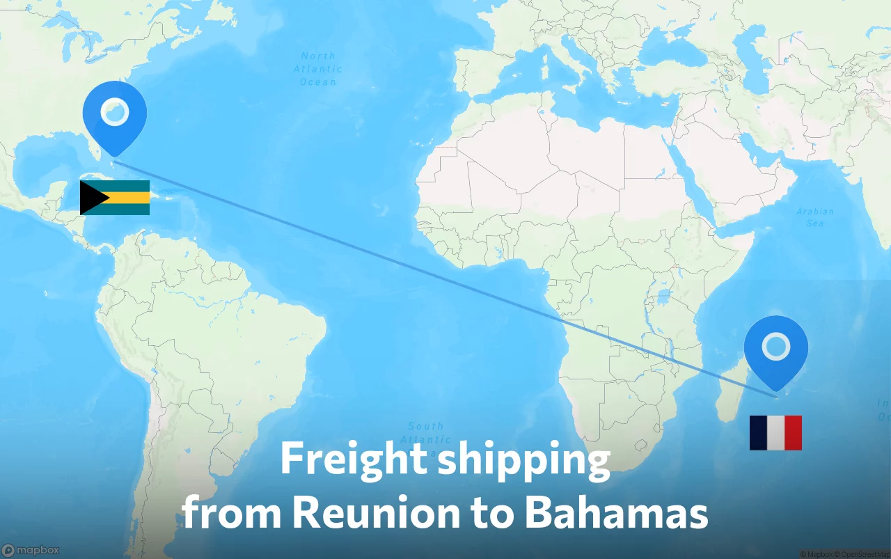 Shipping route from Reunion to Bahamas