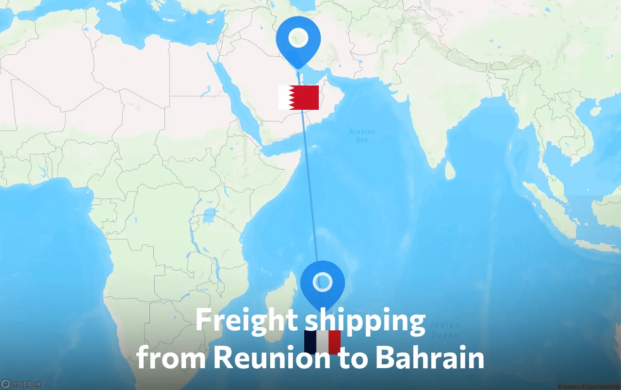Shipping route from Reunion to Bahrain