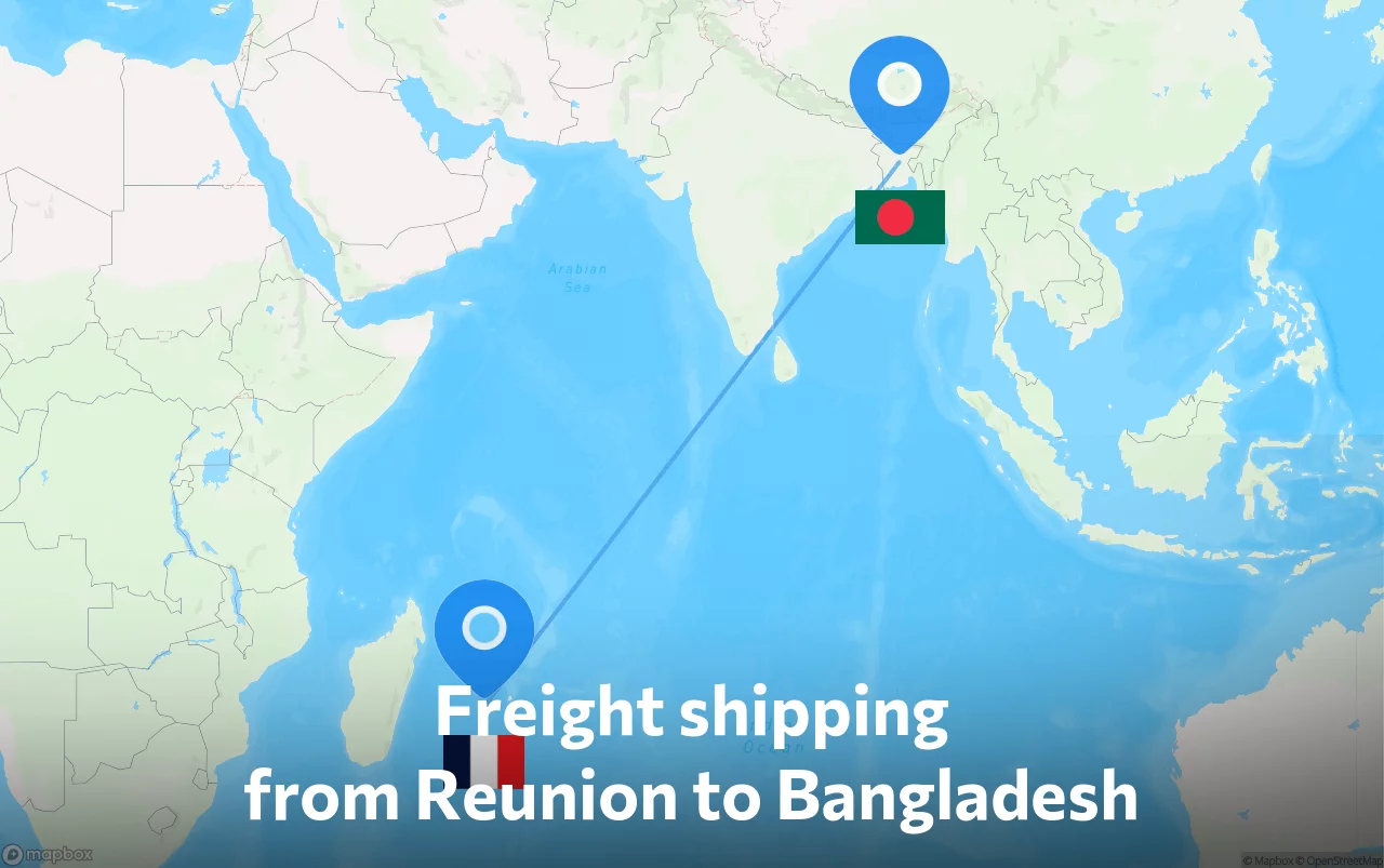 Shipping route from Reunion to Bangladesh