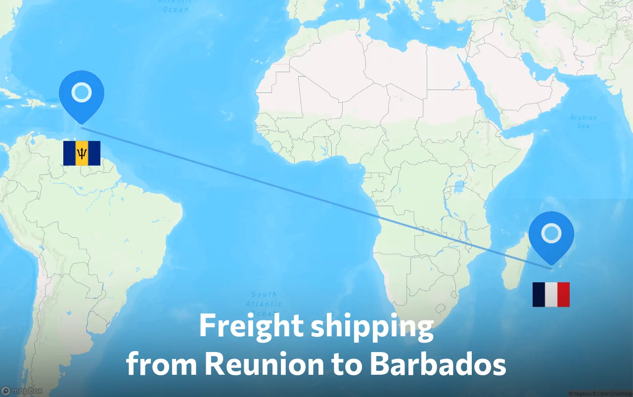 Shipping route from Reunion to Barbados