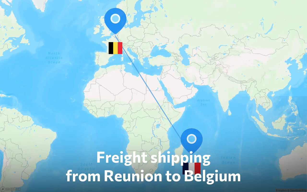Shipping route from Reunion to Belgium