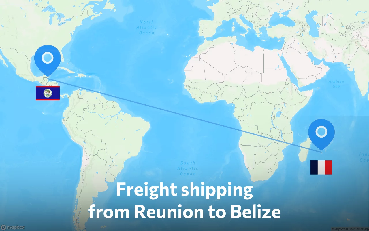 Shipping route from Reunion to Belize