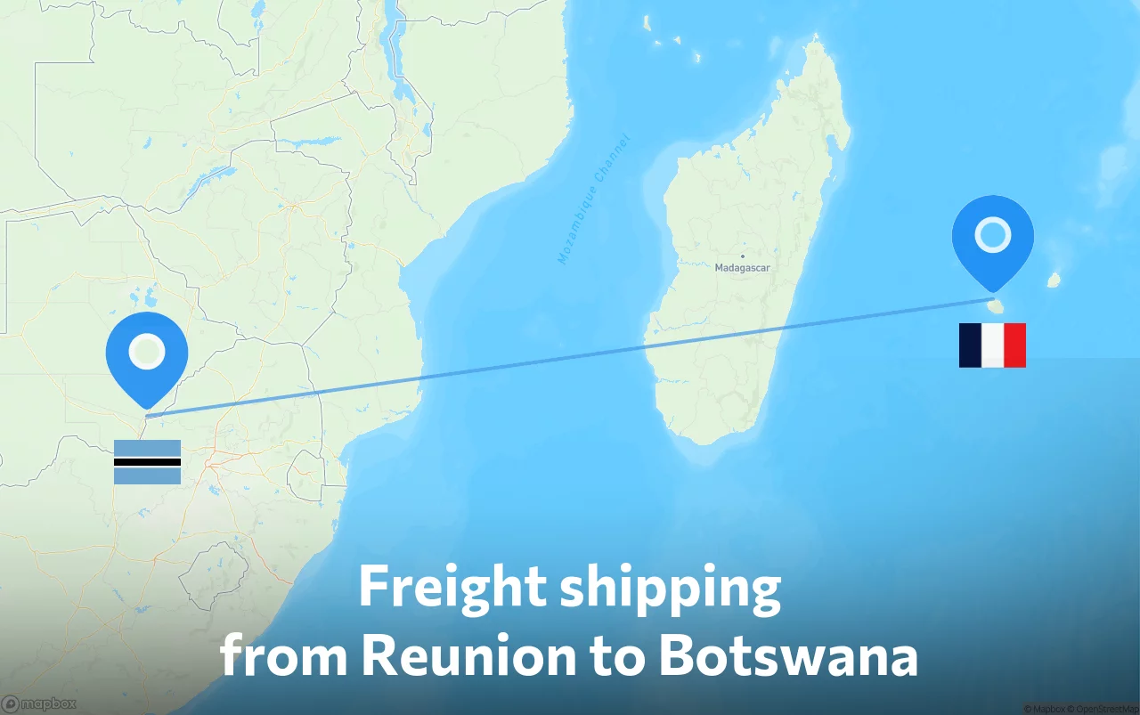 Shipping route from Reunion to Botswana