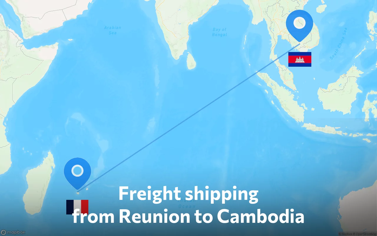 Shipping route from Reunion to Cambodia