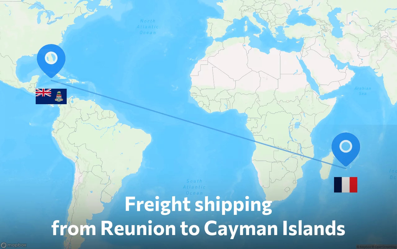 Shipping route from Reunion to Cayman Islands