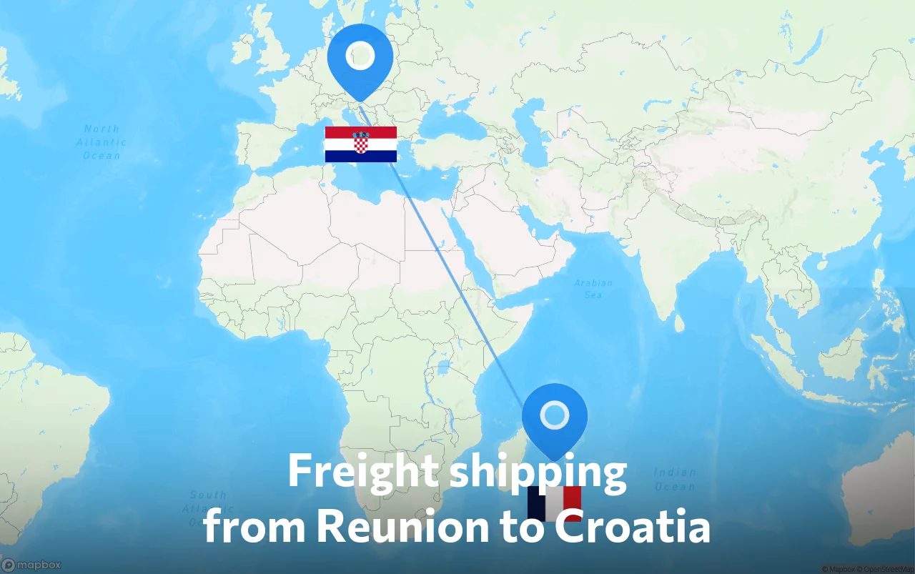 Shipping route from Reunion to Croatia