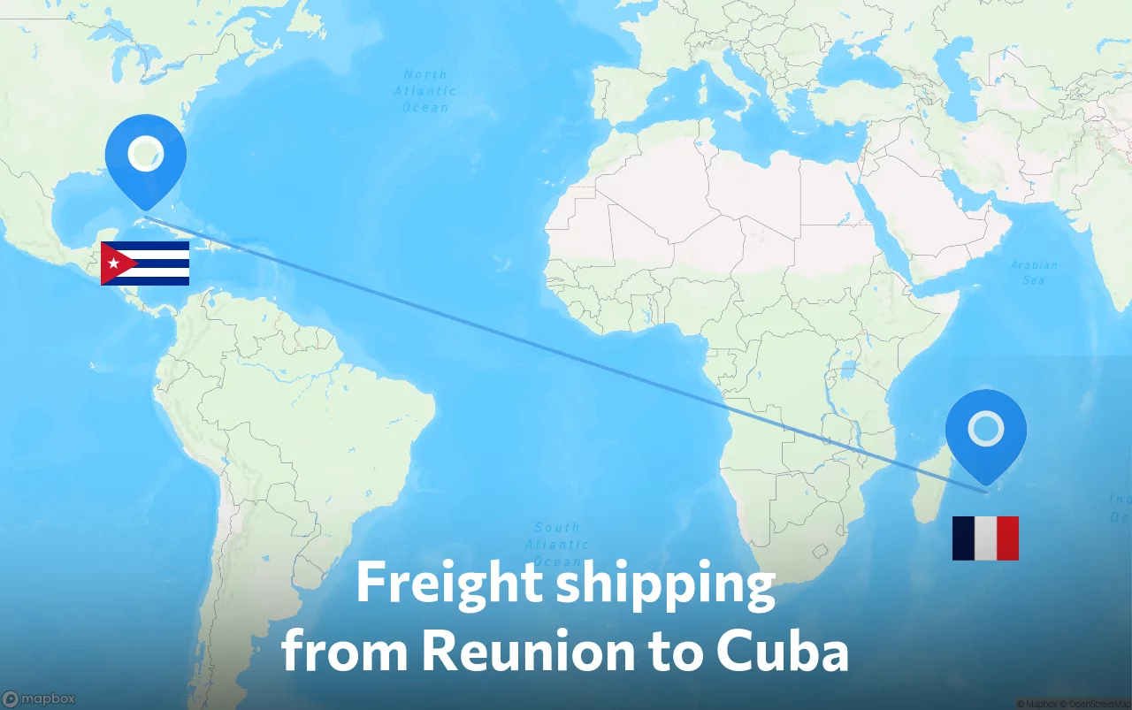 Shipping route from Reunion to Cuba