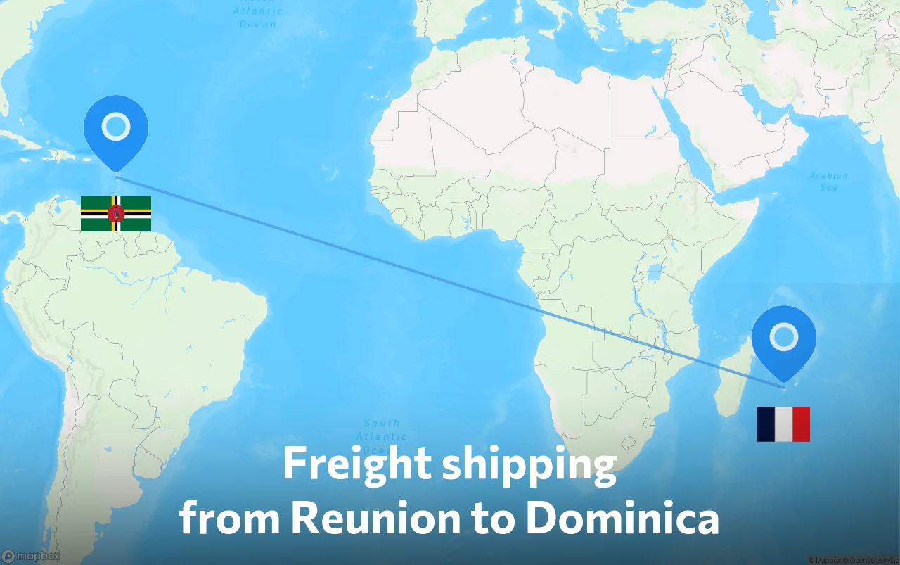 Shipping route from Reunion to Dominica