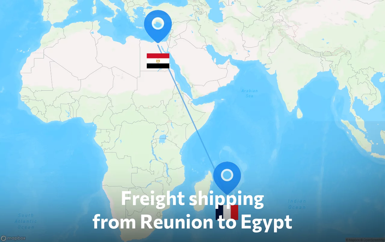 Shipping route from Reunion to Egypt