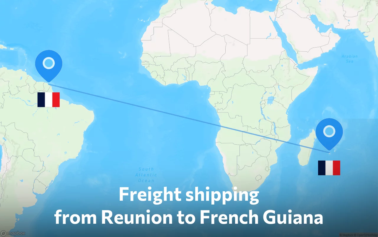 Shipping route from Reunion to French Guiana