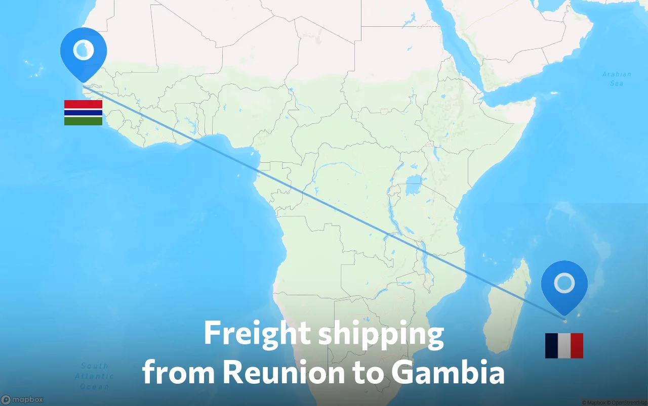 Shipping route from Reunion to Gambia
