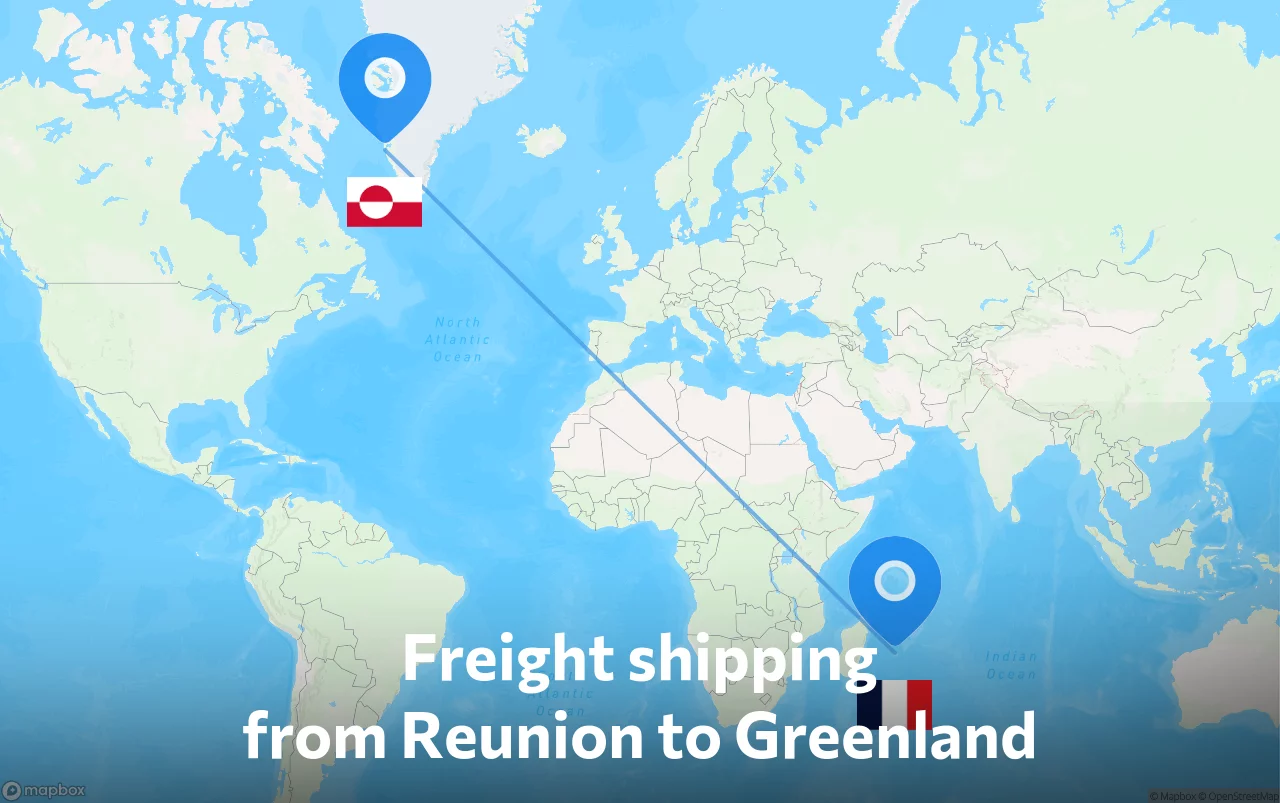 Shipping route from Reunion to Greenland