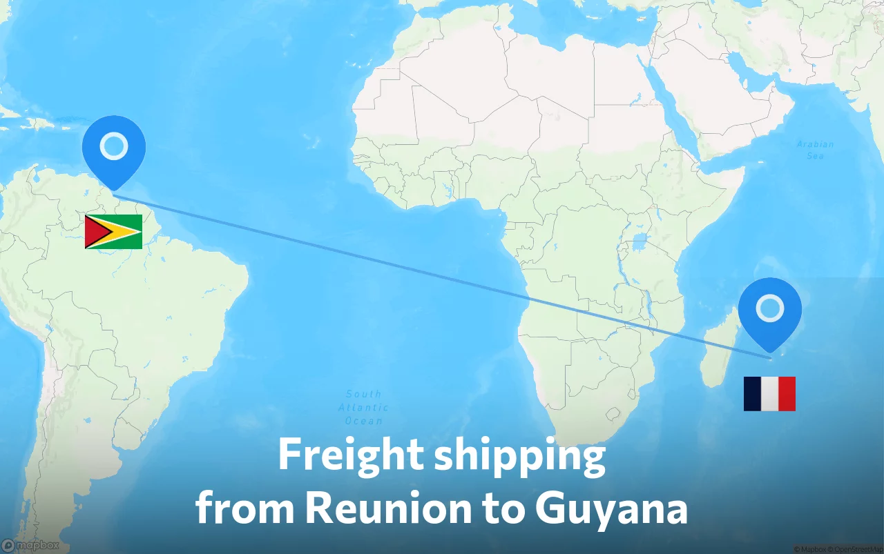 Shipping route from Reunion to Guyana