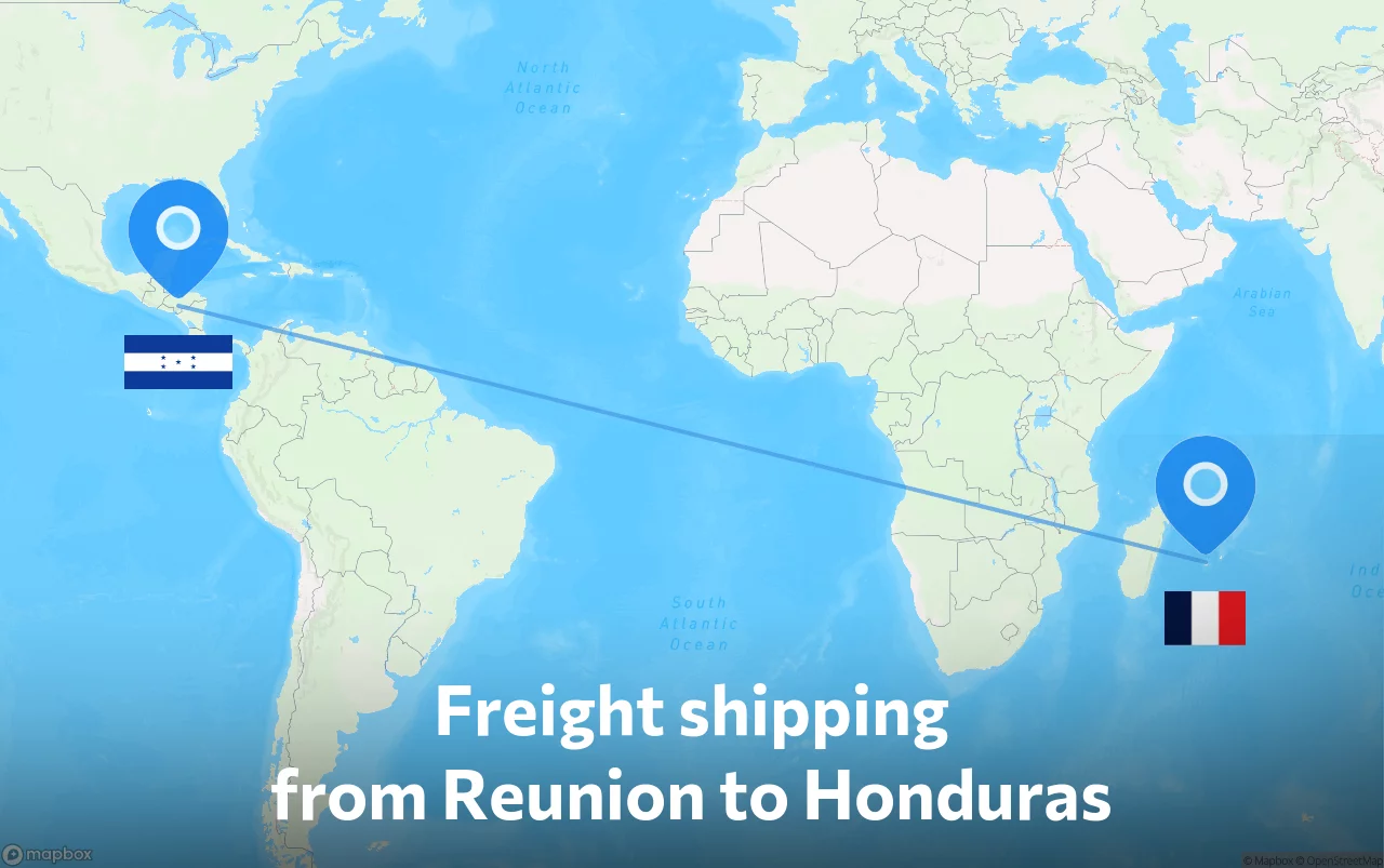 Shipping route from Reunion to Honduras