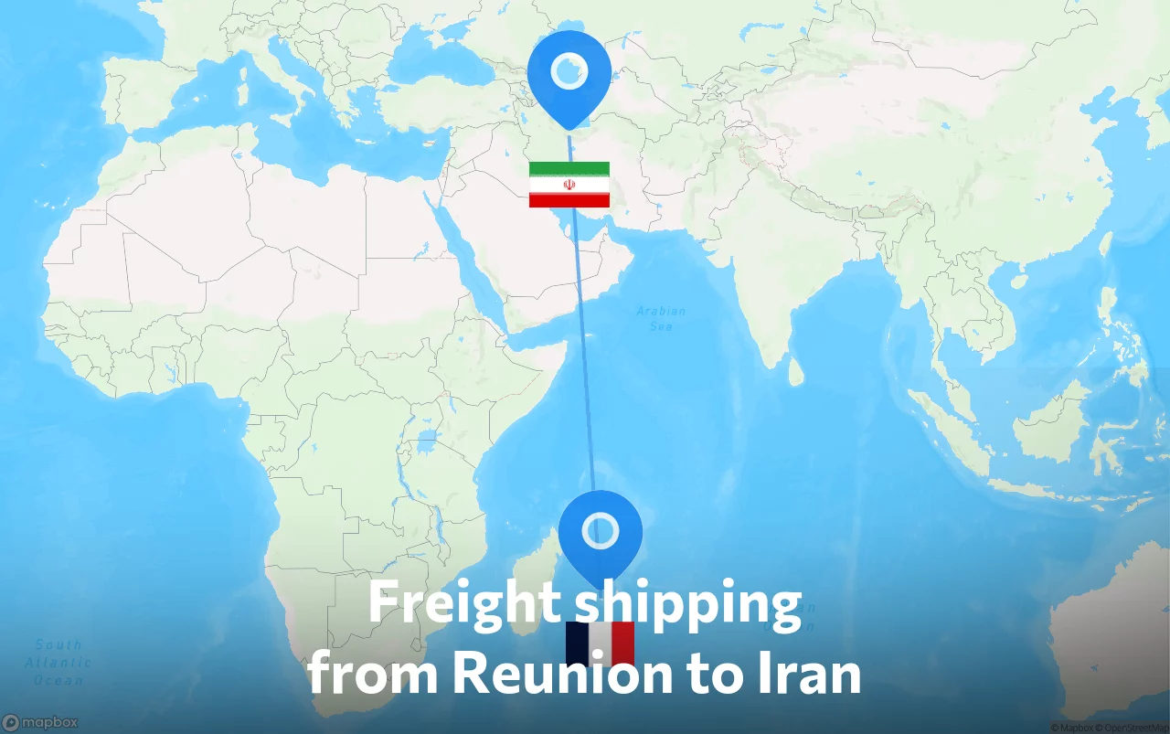 Shipping route from Reunion to Iran