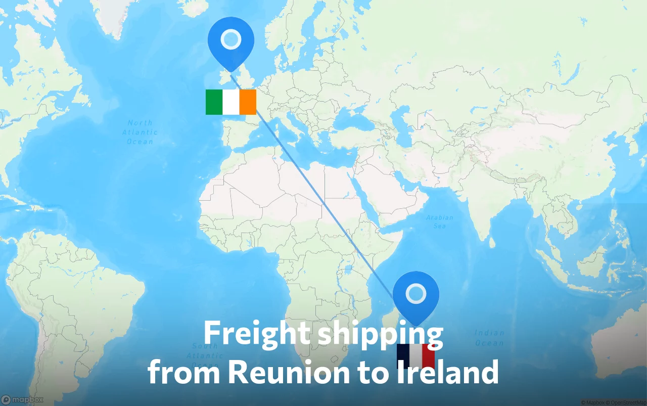 Shipping route from Reunion to Ireland