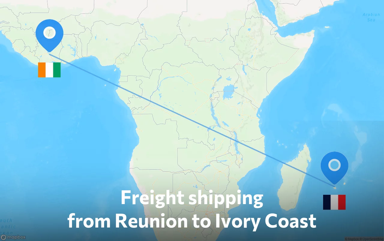 Shipping route from Reunion to Ivory Coast