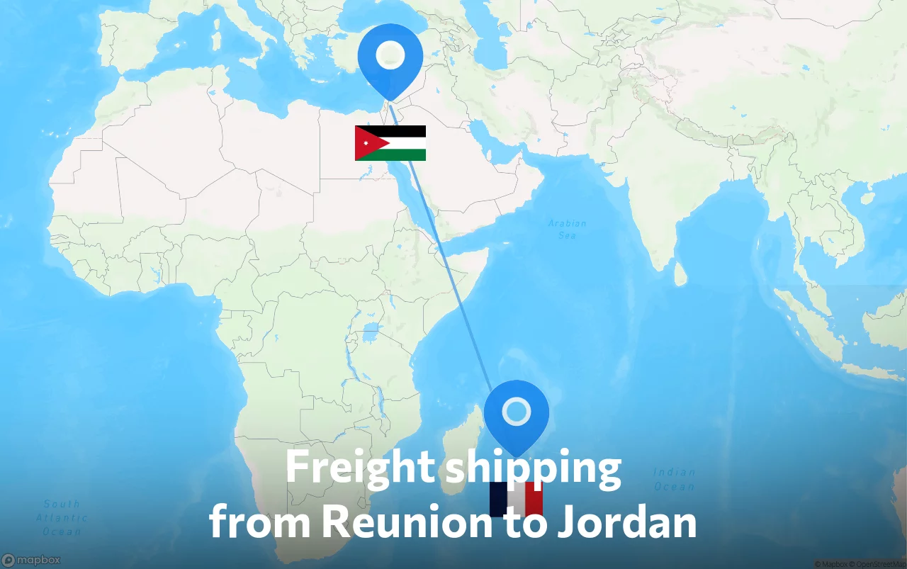 Shipping route from Reunion to Jordan