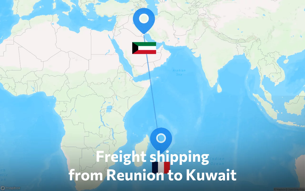 Shipping route from Reunion to Kuwait
