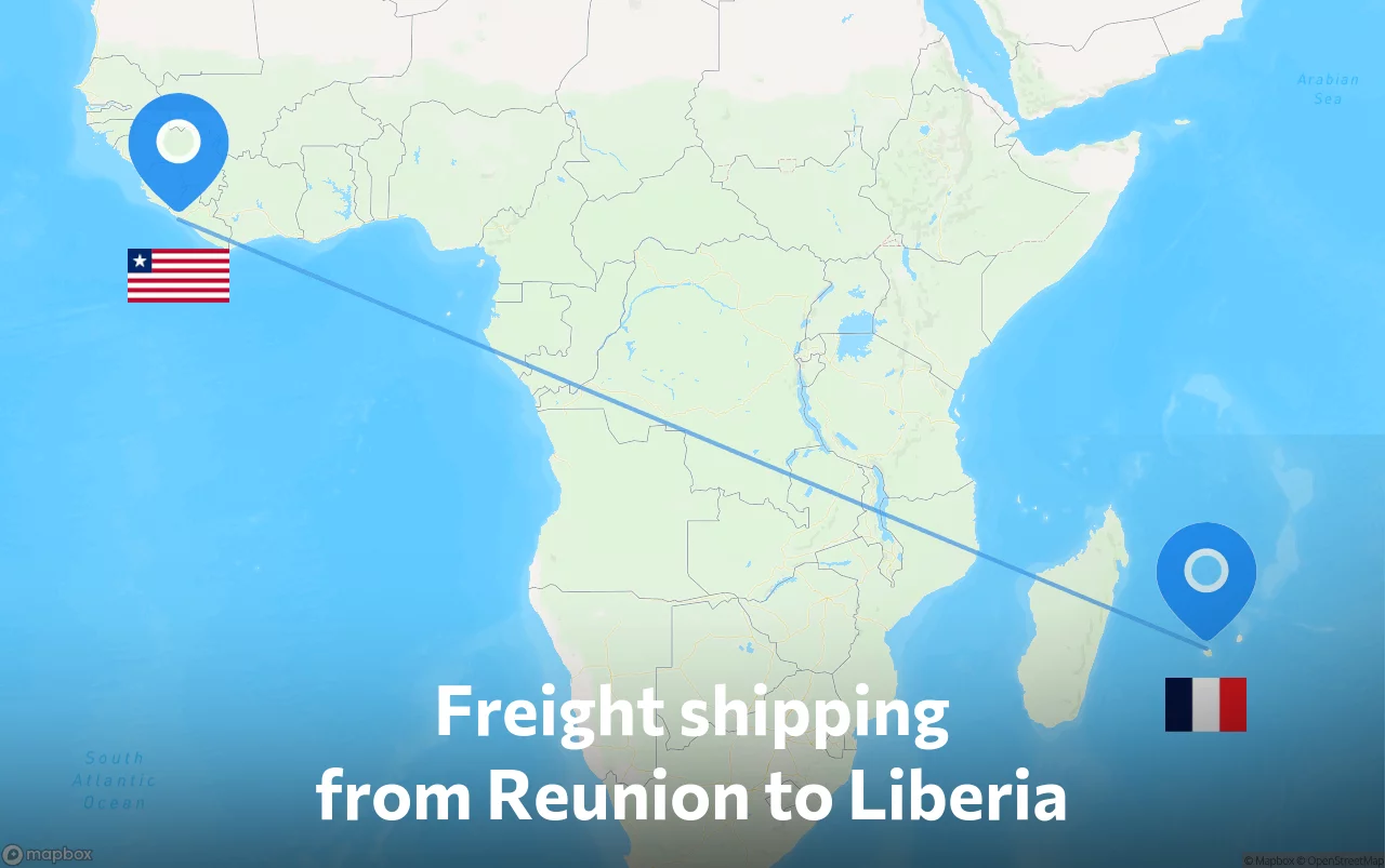Shipping route from Reunion to Liberia