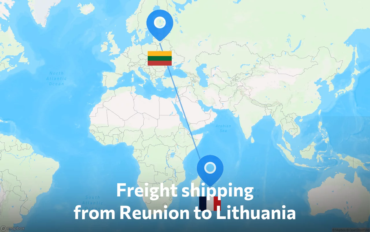 Shipping route from Reunion to Lithuania