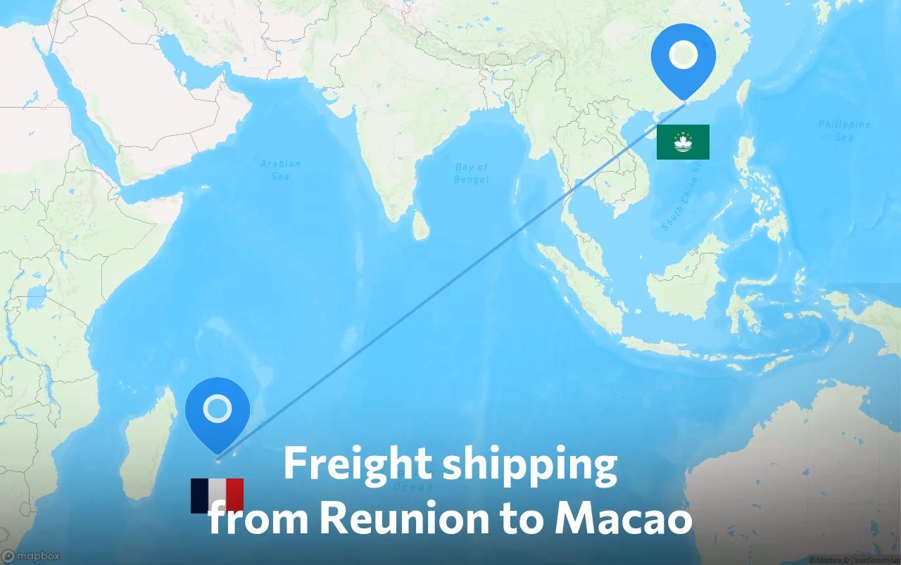 Shipping route from Reunion to Macao