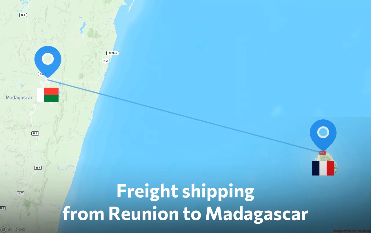 Shipping route from Reunion to Madagascar