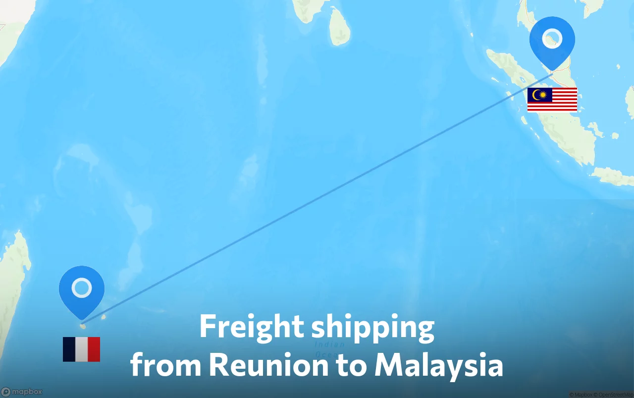 Shipping route from Reunion to Malaysia