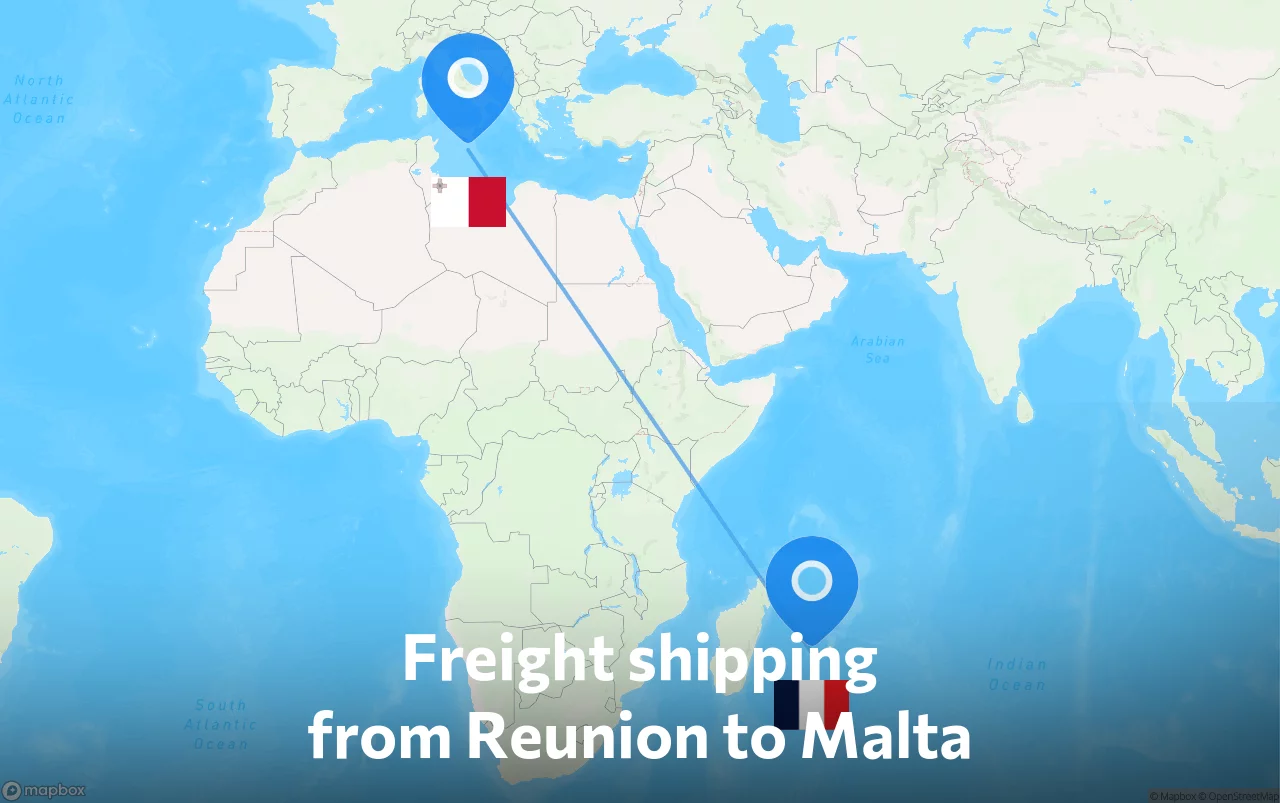 Shipping route from Reunion to Malta