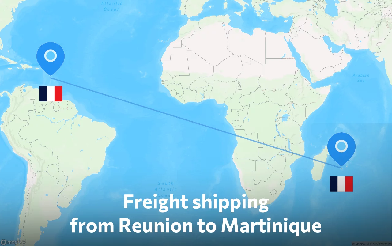 Shipping route from Reunion to Martinique