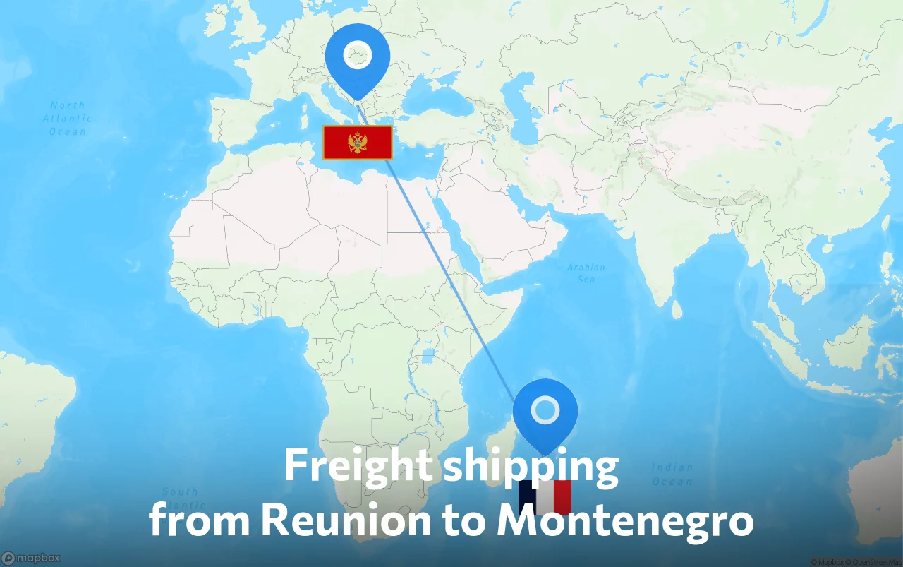 Shipping route from Reunion to Montenegro
