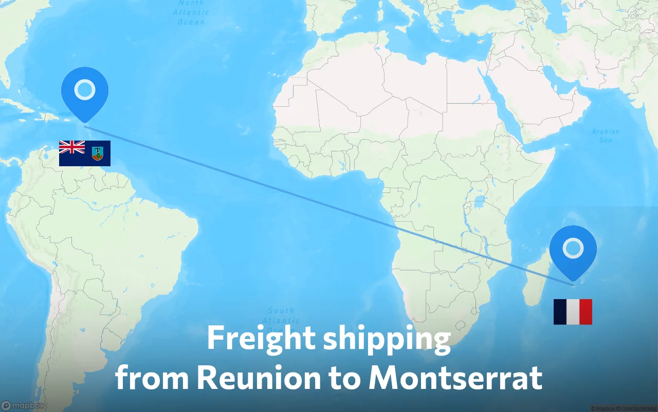 Shipping route from Reunion to Montserrat