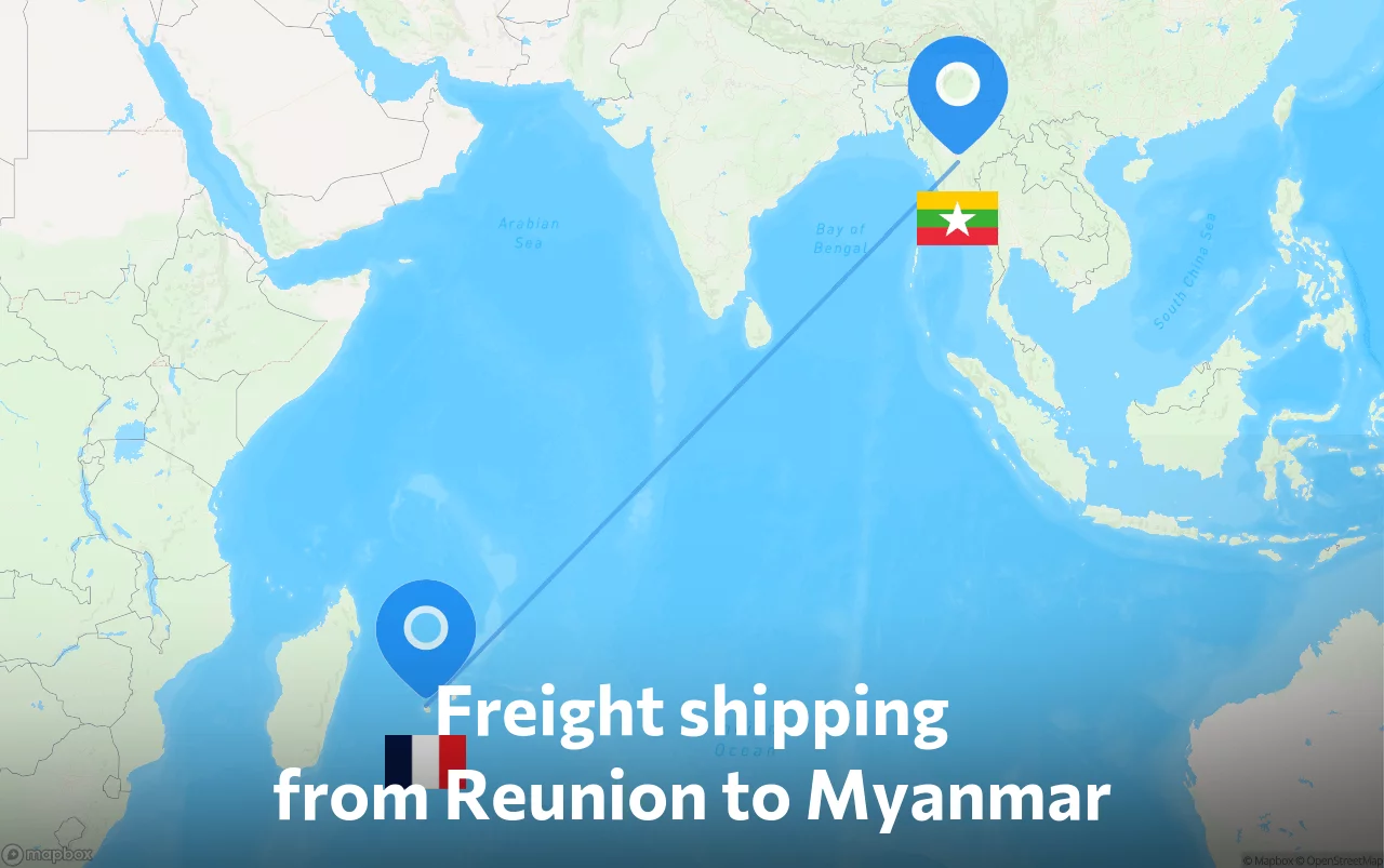Shipping route from Reunion to Myanmar