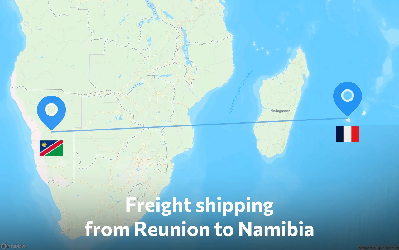 Shipping route from Reunion to Namibia