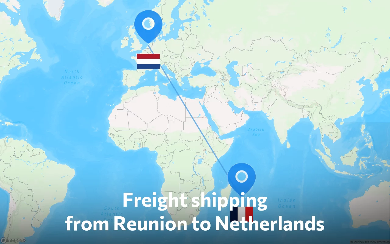 Shipping route from Reunion to Netherlands