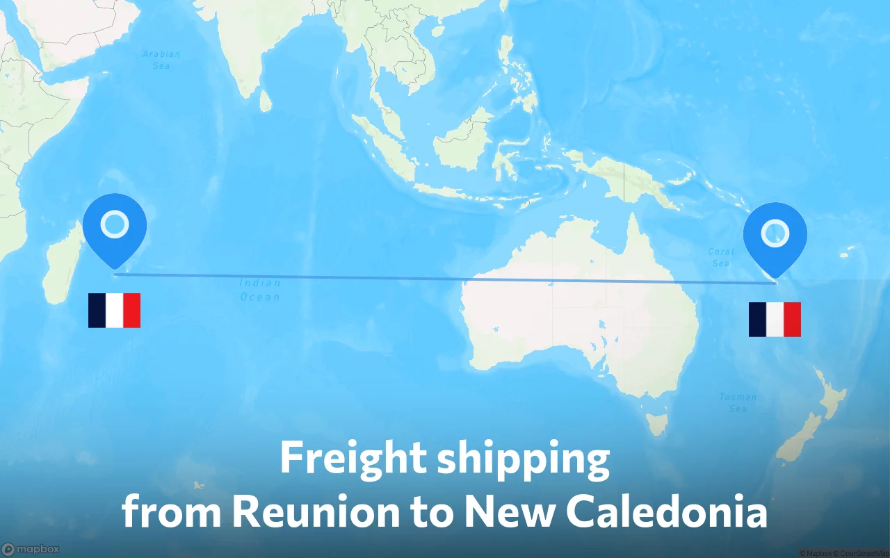 Shipping route from Reunion to New Caledonia