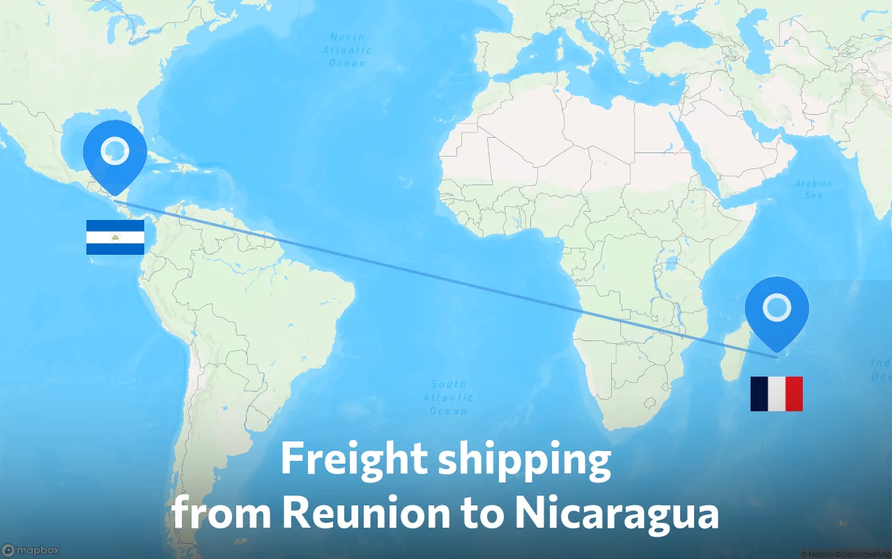 Shipping route from Reunion to Nicaragua