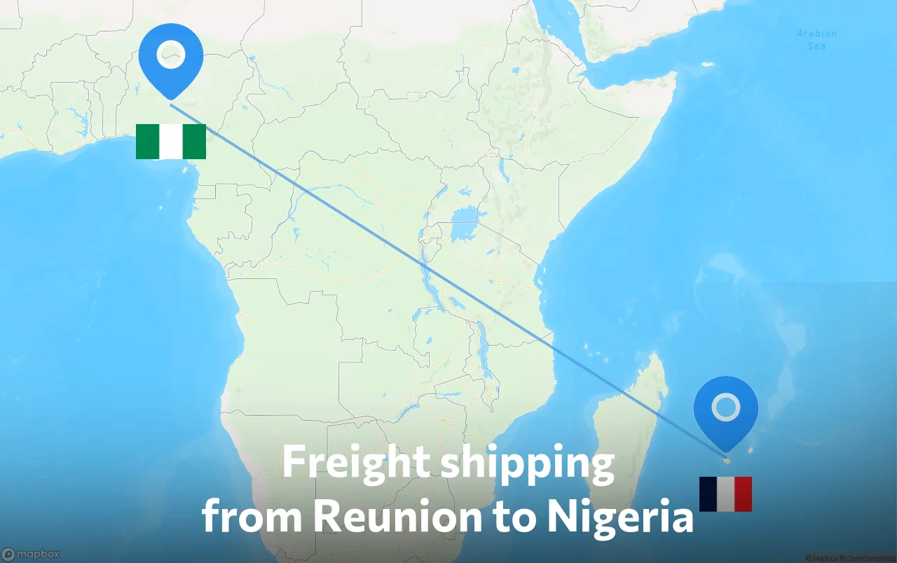Shipping route from Reunion to Nigeria