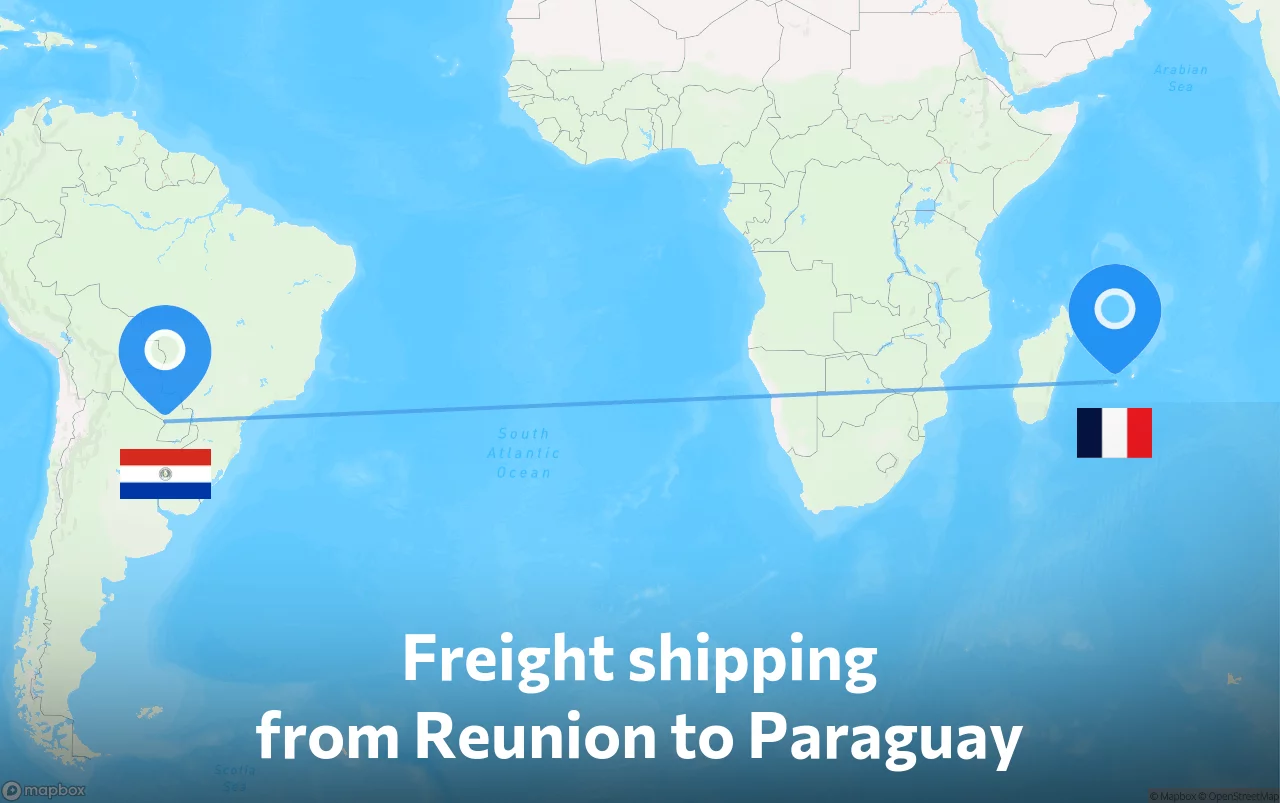 Shipping route from Reunion to Paraguay