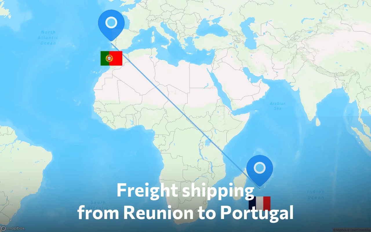 Shipping route from Reunion to Portugal