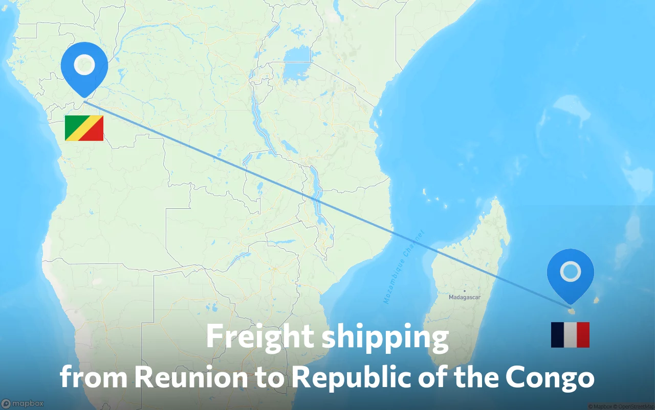 Shipping route from Reunion to Republic of the Congo