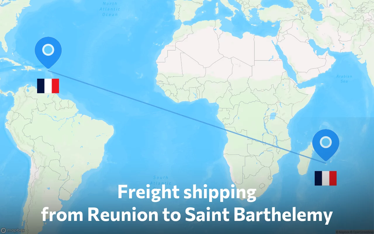 Shipping route from Reunion to Saint Barthelemy