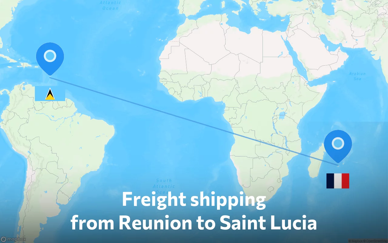 Shipping route from Reunion to Saint Lucia