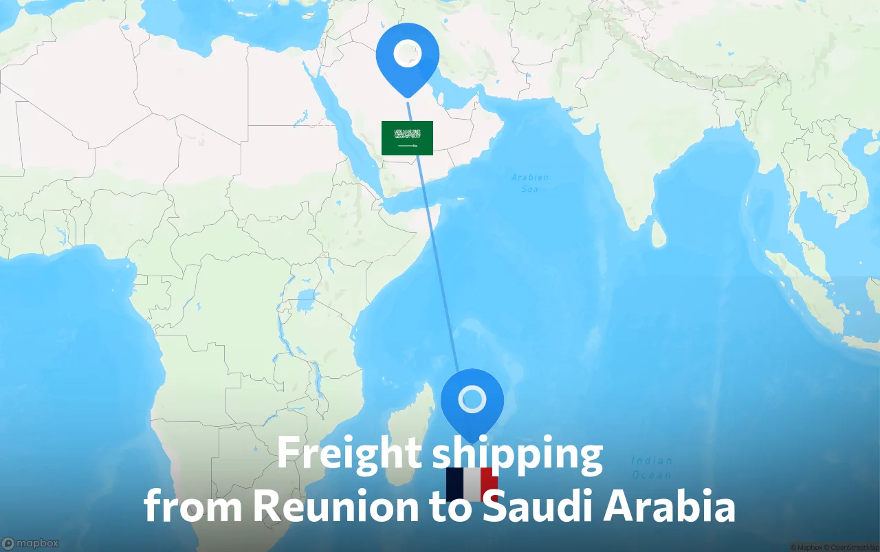 Shipping route from Reunion to Saudi Arabia